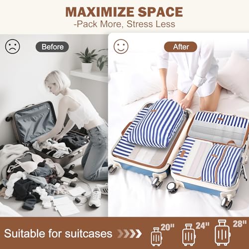 Compression Packing Cubes for Travel – 6 Set Organizer Bags for Suitcase with Shoe Bag & Laundry Bag – Compression Travel Essentials for Women3