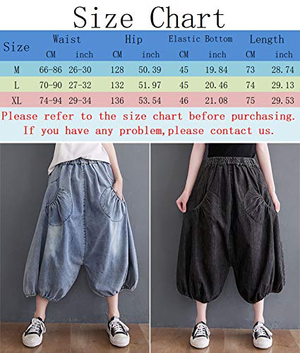 HALITOSS Women's Denim Pants Elastic Waist Casual Loose Baggy Harem Skirts Pants3