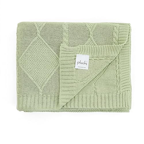 Image of Pluchi Cable Moss Cotton Knitted All Season AC Throw Blanket (125cm X 150cm) (Desert Sage)