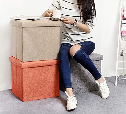 Ronsta Storage Ottoman, Foldable Cube Ottoman With Storage For Children, Foot Rest, Cloth Foot Stools And Ottomans With Memory Foam And Faux Linen Seat #TOP1