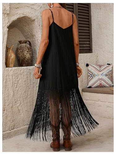 Verdusa Women's Western Fringe Dress Vintage Deep V Neck Maxi Cowgirl Dresses3