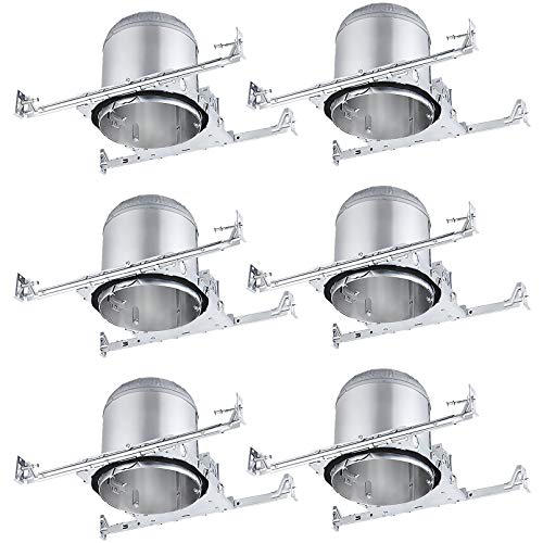 TORCHSTAR 6 Inch New Construction Recessed Housing, Air Tight IC Rated Aluminum Can, E26 Base for Recessed Lighting, Retrofit Kit, UL Listed, Pack of 6