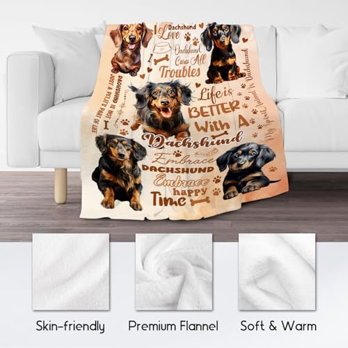 Dachshund Blanket, Dachshund Lovers Gift, Cute Soft Throw Gifts for Girls Boys Women, Cozy Flannel Throw Blankets for Bed Living Room, 60"x80"