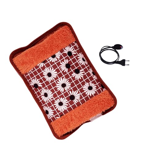 Image of Electric hot water bag |electric hot water bag for periods pain relief | Hot gel bag electric | Electric hot pack for back pain | Reusable electric heating pad | Electric heating pad for men and women (Brown with flower)