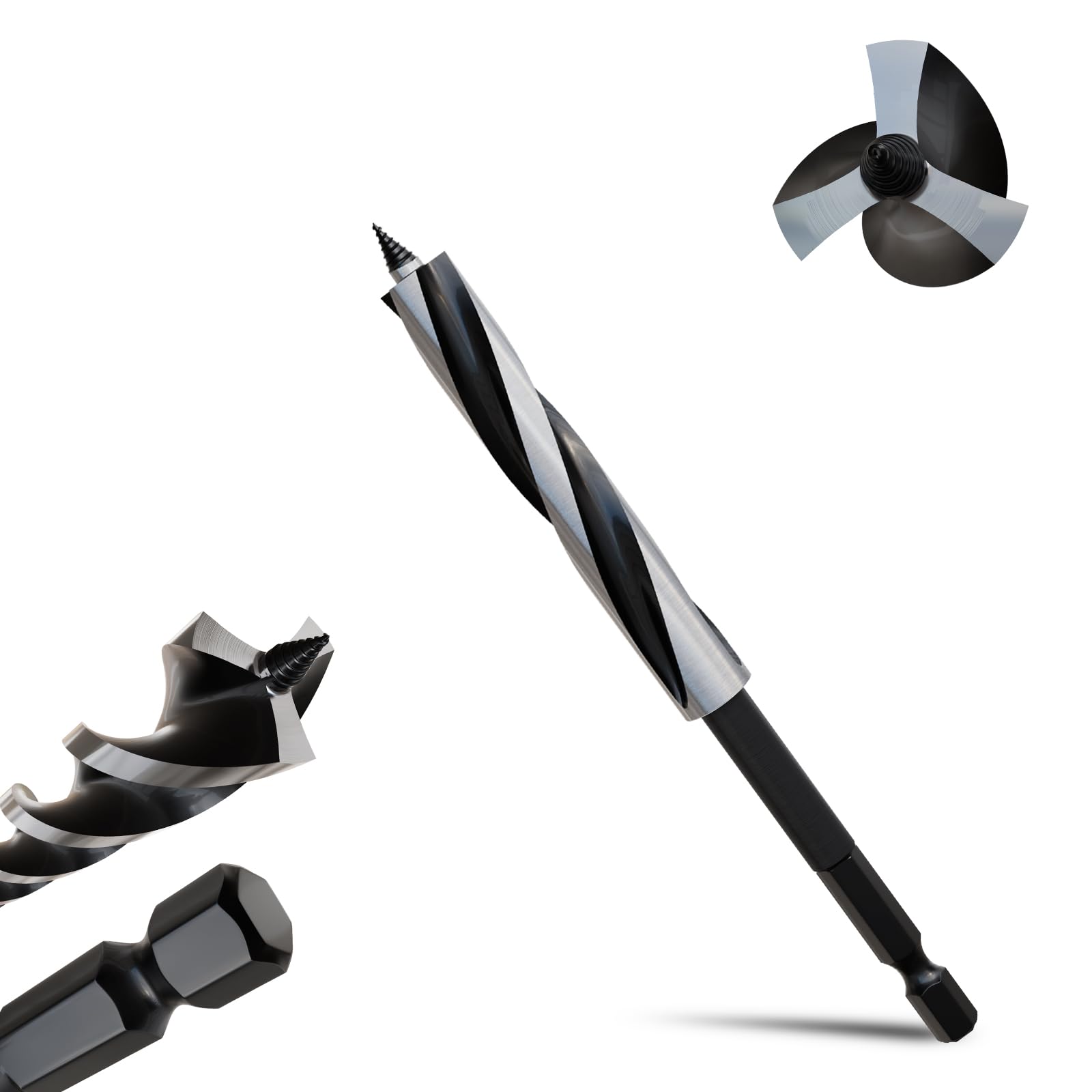 METOTY 14mmx155mm Auger Drill Bit Extra Long Drill Bits，6.35mm Hex Shank for Wood with Quick Change - 3-Cutter Design with Dual-Flute for Fast Chip Removal, Fits Hardwood, Softwood, PVC, Drywall — image 1