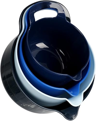 BoxedHome Paquete de 4 tazones de mezcla anidables con boquilla de vertido y asa, tazón grande de plástico para mezclar sin BPA, apto para