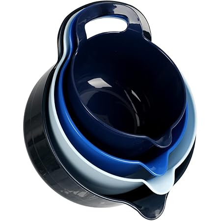BoxedHome 4 Pack Nesting Mixing Bowl with Pour Spout and Handle, BPA free Microwave & Dishwasher Safe(Blue, 4 Pack with Handle)