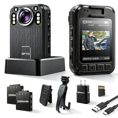 4K Body Camera 64GB, 2160P Wearable Body Cam with Audio & Video Recording