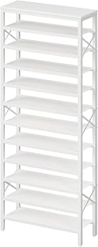 YATINEY 12-Tier Tall Shoe Rack Organizer, Wooden Shoe Storage for Closet Holds 48 Pairs, Sturdy Shoe Shelf with X-Shaped Metal Support, for Entryway, Bedroom, White SS212WW