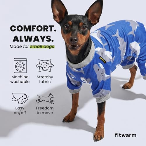 Image of Fitwarm Shark Dog Pajamas, Dog Clothes for Small Dogs Girl Boy, Pet Onesie with Feet, Cat Outfit, Lightweight Velvet, Royal Blue, Small