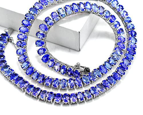 50.5 Cts Natural 6X4 Oval Cut Blue Tanzanite Necklace 925 Sterling Silver December Birthstone Wedding Jewelry Tennis Necklace Birthday Gift For Wife
