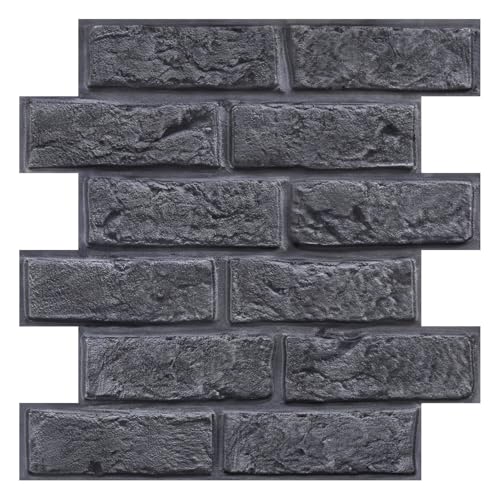 COMSTICKC 3D Dark Gray Brick Wall Panels, Peel and Stick Brick Tiles,10 Pcs of 12'X12',Small Size Thin PVC Fake 3D Brick Wallpaper Self Adhesive Wall Covering Interior Decor