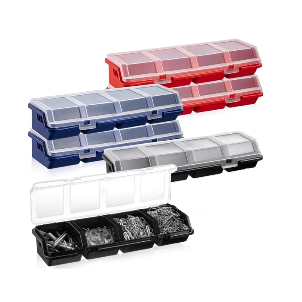 Caja Organizadora de Tornillos con Tapa, 6 Unidades, 4 Compartimentos, Divisor para Herramientas, Organizador de Piezas Pequeñas, Caja de Herramientas para Tornillos.