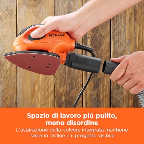 Black+Decker, Nuova Levigatrice Mouse Multifunzione 55W: Impugnatura Gommata, VelocitÀ 11.000 Giri/Min (22.000 Oscill./Min) - Dimensioni Piastra Orbitale 95X134Mm. BEW230BC-QS - 9