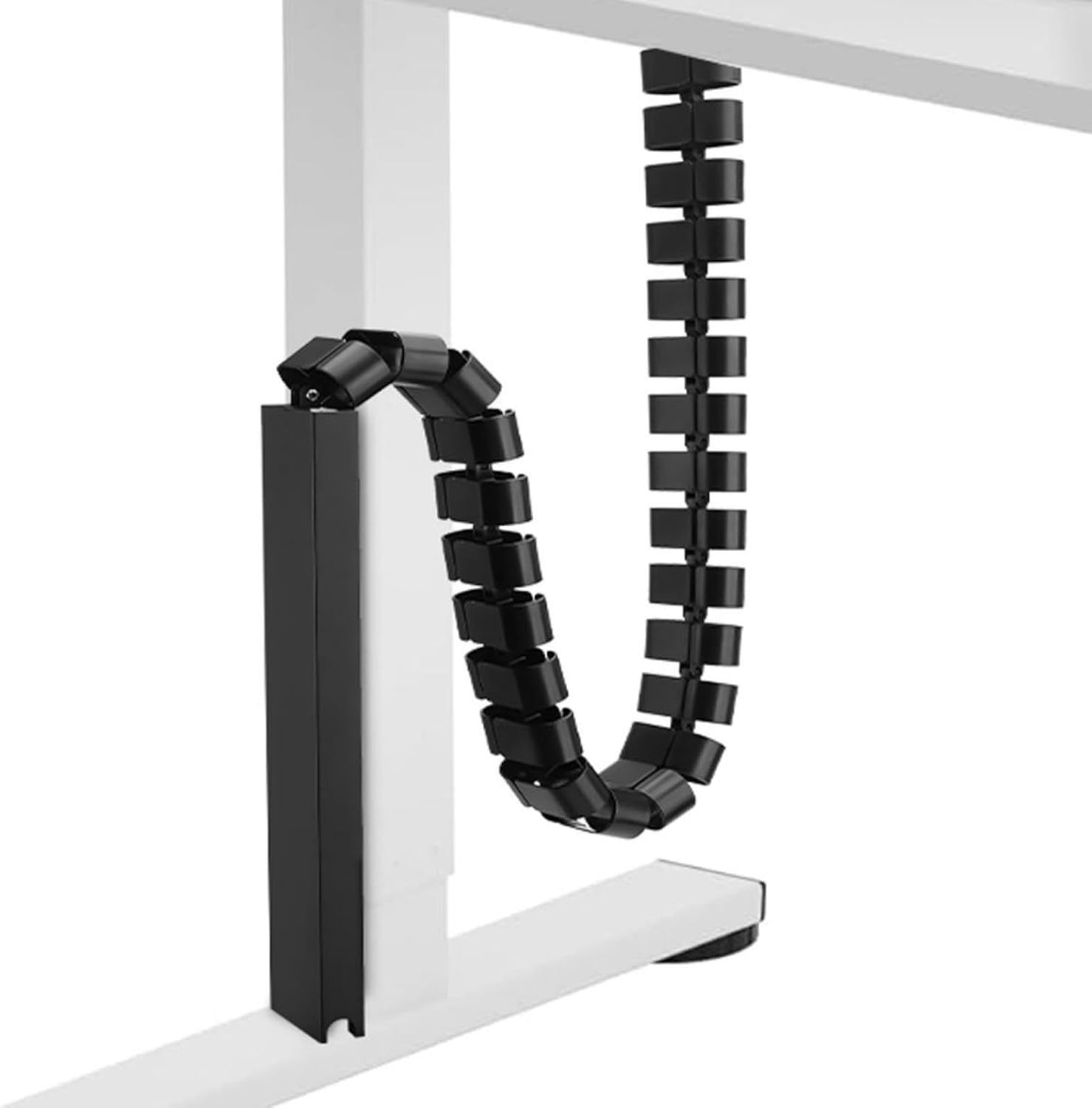 Under Desk Vertebrae Cable Managemen Kit, Adjustable Quad Entry Flexible Cord Organizer to Hide Organize Protect Cables, for Home Office Desk Variable Height Desks (Black)