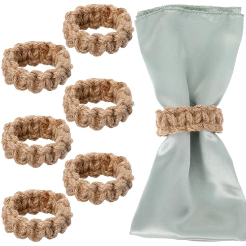 6 Pcs Boho Napkin Rings Set Woven Napkin Rings Napkin Holders for Cloth Napkins Natural Farmhouse Rustic Semicircle Water Hyacinth Thanksgiving Christmas Napkins Holder for Elegant Table Decoration