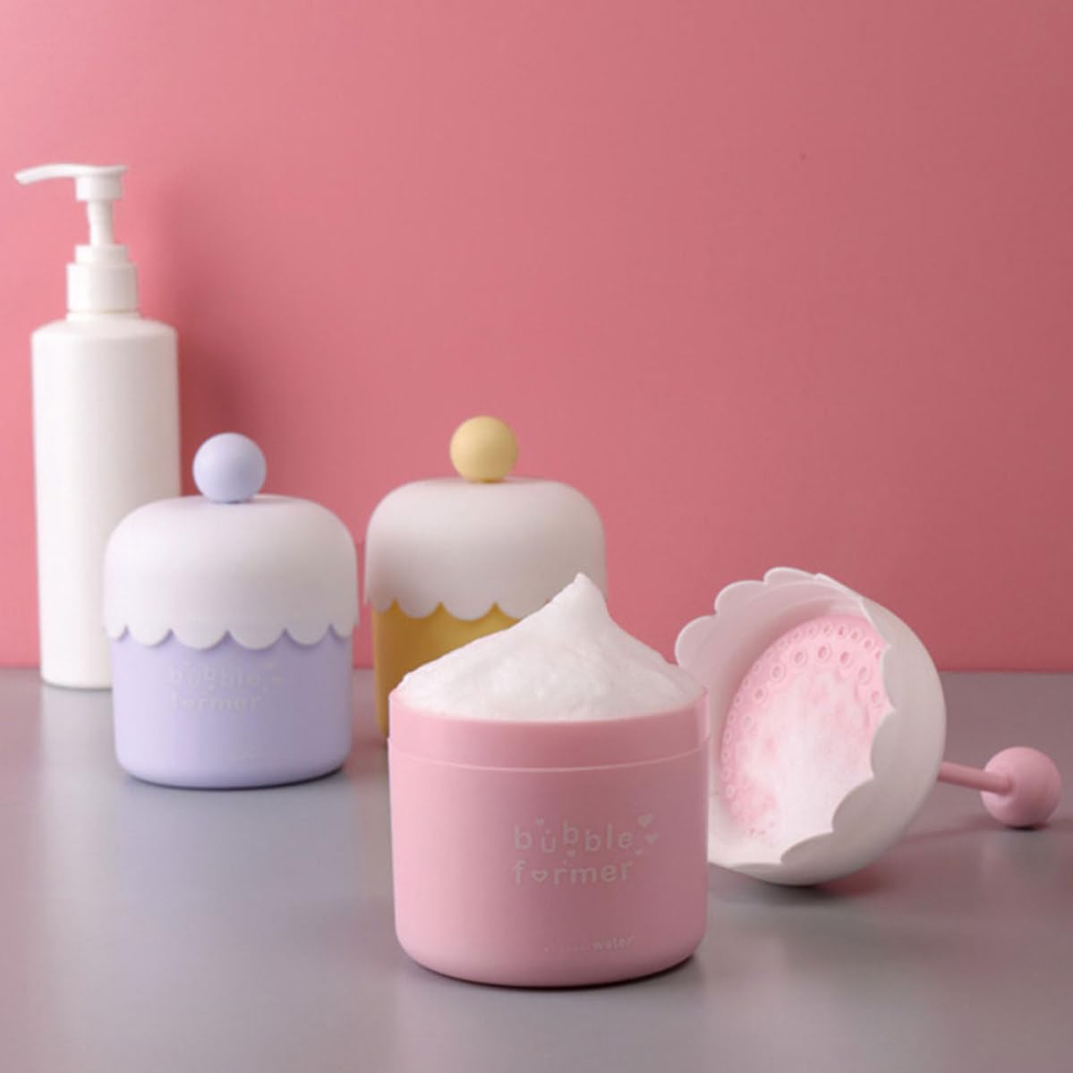 2pcs Portable Pink Foaming Face Wash Dispenser for Traveling and Bath Cleaning, Plastic Facial Cleansing Tool Easy to Clean Design and Long Serving Time image 5