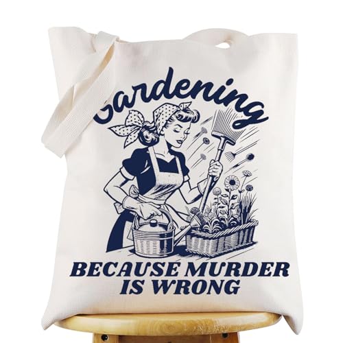 WZMPA Funny Gardening Tote Bag Garden Lover Gift Gardening Because Murder Is Wrong Shoulder Bag Gardener Merchandise (Gardening is wrong TG)