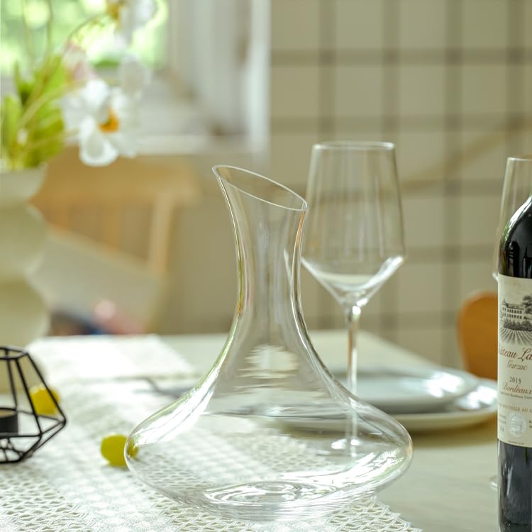 Image of Wlasss Wine Decanter, 1100ml /37.2oz Red Wine Decanter, Hand Blown Lead-Free Crystal Wine Carafe, Small Decanter for White and Red Wine, Elegant Design Easy Pour, Wine Gifts for Christmas
