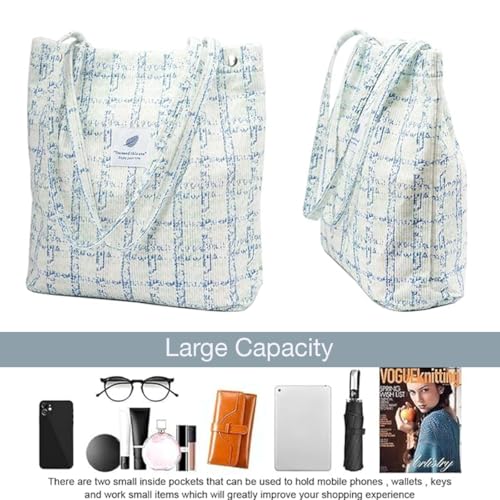 Image of Lyrovo Women Corduroy Shoulder Tote Bag for Work Beach Travel and Shopping Grocery