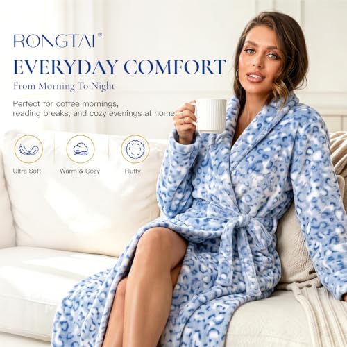 Image of RONGTAI Womens Bathrobe Ladies Fleece Plush Warm Long Robes Fleece Nightgown Sleepwear