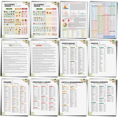 Image of Sinload 12 Pcs Glycemic Index and Glycemic Load Foods List Poster Gi Diabetic Meal Food Plan Gi Grocery Diet