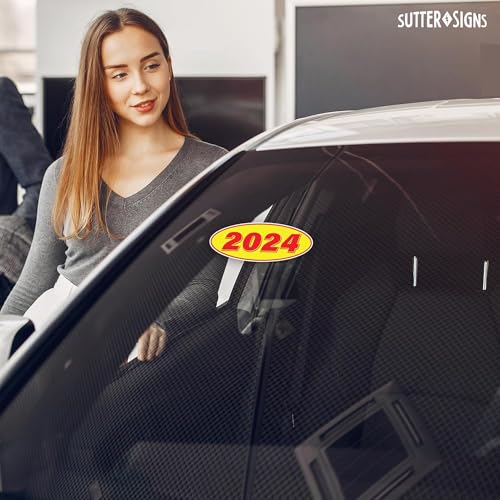 Image of 2024 Car Model Year Windshield Stickers | 14 inch x 5.5 inch Oval Stickers for Car Dealerships, Vehicle Windshields (Pack of 12)
