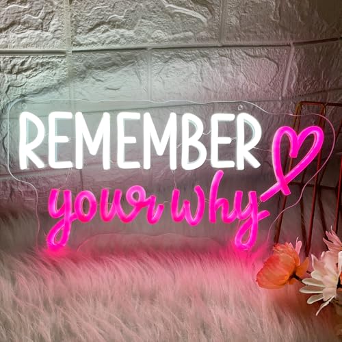 Image of Neon Sign Remember Your Why Neon Sign Dimmable Neon Light Sign for Wall Motivational Wall Art Neon Light for Office, Bar, Gym, Cool Neon Light Sign for Party, Events, Birthday Gifts