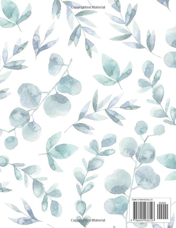 Miniatura 2 de One Line a Day A Big 5-Year Memory Journal size 8.5x11 inches, 380 pages, with monthly tabs, Flower Cute Turquoise Watercolor Painting Botanical on