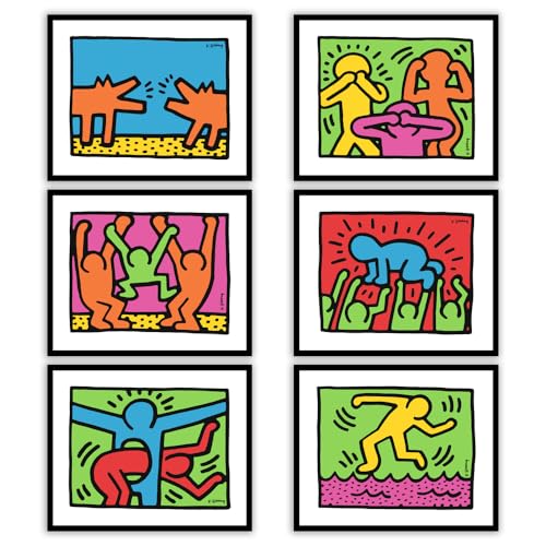 MilkAndCoffeeLab® - Keith Haring - Set 6 Immagini cm 25x20, stampe artistiche da parete, per soggiorno, camera da letto, corridoio ecc. poster di Pittori famosi. Senza cornice. (Haring 3, cm 25x20)