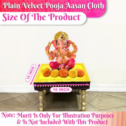 Image of Bhakti Lehar (16 x 16 Inch) Plain Yellow Velvet Pooja Aasan for God Idol /Chowki Aasan Kapda Cloth for Temple Shelf Home Mandir, Ganesh Baithak and God Idol Sitting - Pack of 2