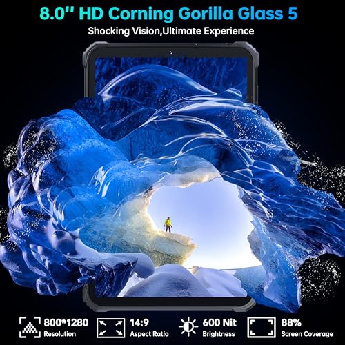 Image of RT3 Pro Rugged Tablet - 8 Inch HD Industrial Android 14 Tablets, 16GB+128GB 1TB Expandable, 5150mAh Battery Tablet PC, 16+8MP Camera, IP68&IP69K, 4G Dual SIM /5G WiFi /BT5.0 /NFC, Orange