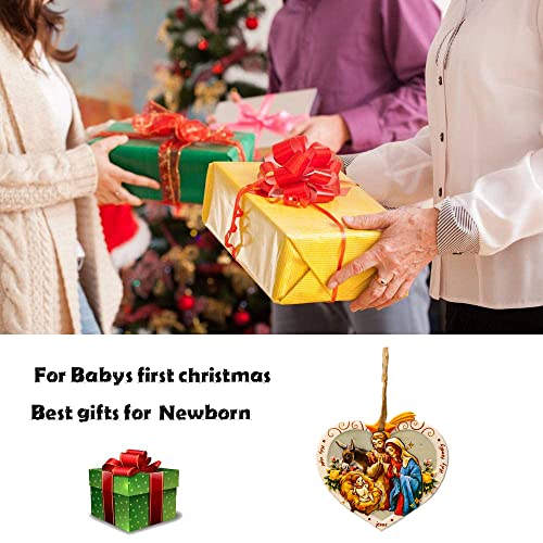 Christmas Ornaments Xmas Tree Hanging Heart Shaped Holy Family Christian Ornament Angel Resin Statue,Christmas Figurine Decorations (1Pcs) #TOP5