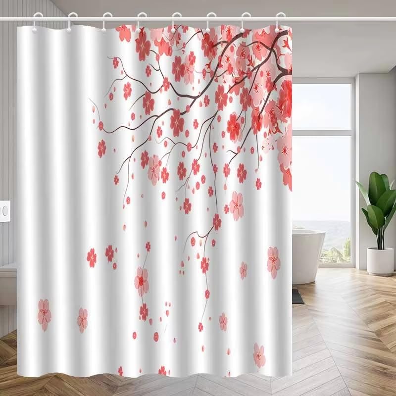 Rideau de douche fleurs de cerisier pour ambiance zen de salle de bain