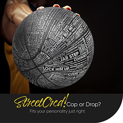 Millenti Street-Cred Silver/Black Basketball Ball - Slang Adjective Lingo Basketball, Trophies Gifts Team Gifts For Girls Boys, Indoor-Outdoor Basketball In Size 7, Silver Basketballs, Bb0107Sv #TOP5