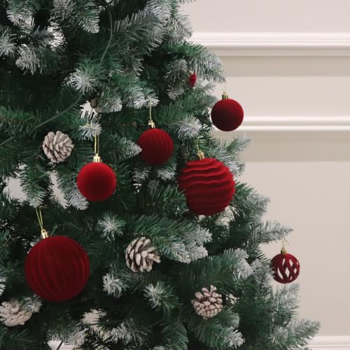 Image of 3.15In Red Velvet Christmas Ornaments Set,12pcs Burgundy Velvet Ornaments