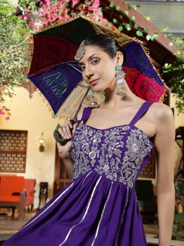 Image of Stylum Women's Solid & Embroidered Rayon A-Line Kurti Dhoti Pant Set