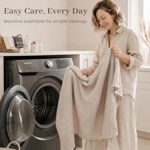 Image of Konssy Waffle Baby Blanket for Boys & Girls, Soft Newborn Swaddle Blanket | Waffle Knit, Cozy Crib Blanket Neutral for Nursery, Stroller & Toddler Bed, Machine Washable, 43 inch x 43 inch(Oat)