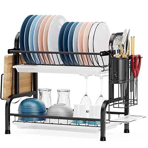 Gslife Stainless Steel 2 Tier Dish Rack With Drainboard Utensils Holder And 2 Tier Small Dish Drainer, Bundle Sales, 2 Packs #TOP1