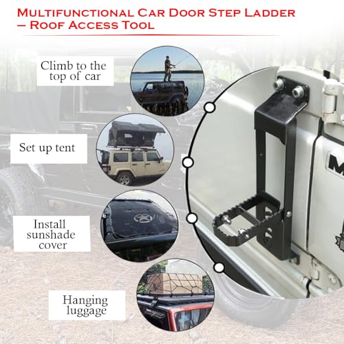 Image of Heavy-Duty Steel Car Door Step Ladder, Multifunctional Roof Access Tool for Gypsy 4x4, Foldable Design, Easy Installation