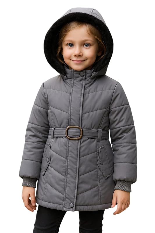 Krystle Girls’ Winter Puffer Jacket with Hood and Belt – Warm Quilted Coat for Cold Weather (Grey,Multisize) Krystle Girls’ Winter Puffer Jacket with Hood and Belt – Warm Quilted Coat for Cold Weather (Grey,Multisize)
