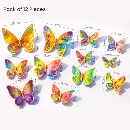 Image of Rangoli 3D Multicolor Butterfly Wall Stickers with Magnet | Removable Self Adhesive Wall Decor for Living Room, Bedroom, Kids Room | Wall & Iron Surface Decoration. Design-21