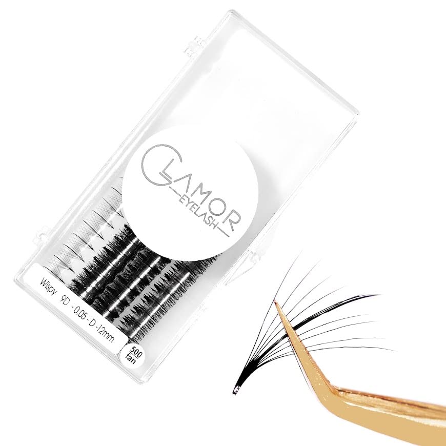 500 Ultra Speed Promade Fans, Natural Wispy Eyelash Extension 5D 7D 9D Individual Lashes Mink Lashes, 0.05/0.07mm, C CC D Curl, 8-16mm Length for Fluffy Eyelash Cluster (9D-0.05-CC, 16mm)