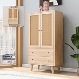 [Design élégant] Design stylé : le meuble de couleur bois massif est associé au rotin PE tissé, ce qui améliore la forme et le design du produit.