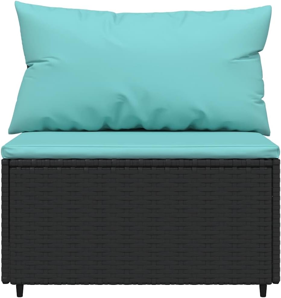 Small Patio Loveseat Sofa Black Water Blue PE Rattan with Adjustable Feet for Outdoor Garden Balcony Modular Furniture