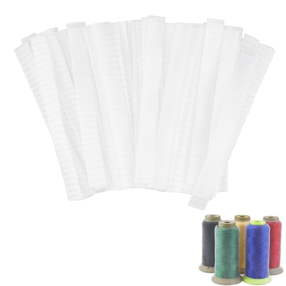 GORGECRAFT 100Pcs Sewing Thread Net Cosmetic Brush Protective Nets Mesh Spool Saver Huggers for Different Sizes of Sewing Quilting Winding Embroidery Machines White 4.33x0.39inch