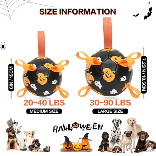 Image of Dog Toys Balls, Dog Soccer Ball with Straps, Dog Birthday Gifts, Durable Balls for Small Medium Pet, Puppy Outdoor Toy, Pet Training Soccer Ball, World Cup Soccer (7.25 Inch) (Ghost, Large)