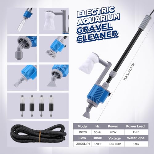 Image of Tujoe Electric Aquarium Gravel Cleaner - 6 in 1 Electric Automatic Removable Vacuum Water Changer Sand Algae Cleaner Filter Changer 110v /28w