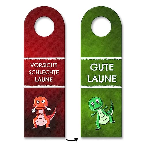 Vorsicht schlechte Laune oder gute Laune Türhänger mit T-Rex Dino in rot...