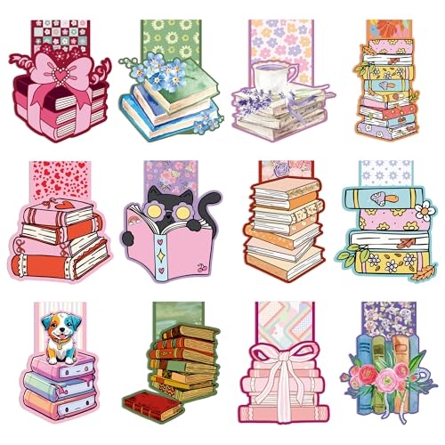 RUBOAOA Cute Magnetic Bookmarks, 12 Pcs Floral Magnet Bookmark Clips, Planner Page Marker Gifts for Reading Women Men Students Book Lovers